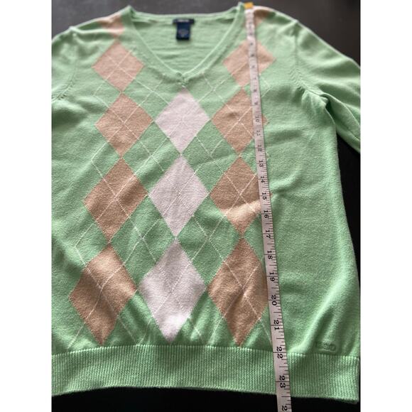 IZOD Pastel Green Argyle V-Neck Sweater sz S - Picture 10 of 11